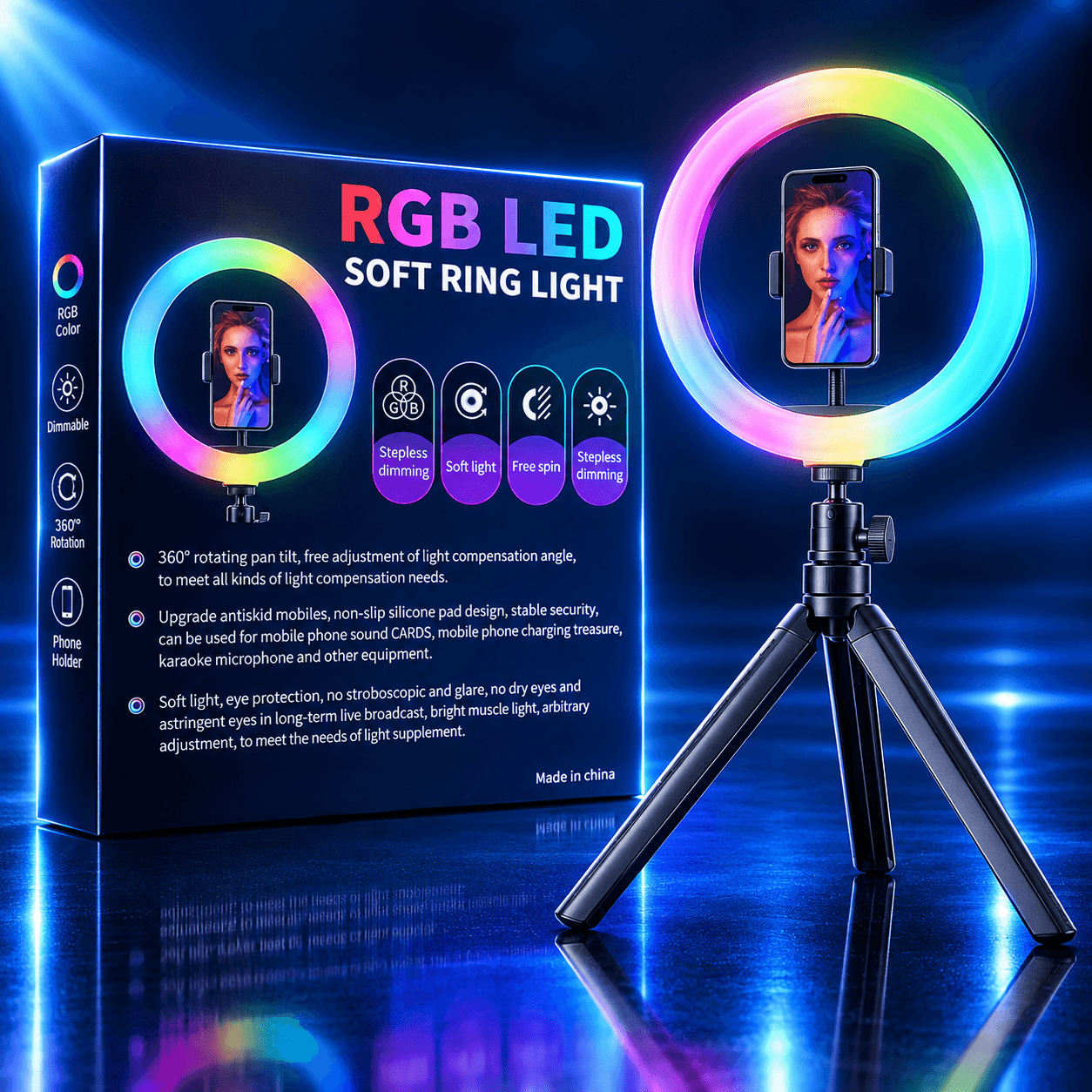 MJ33 RGB LED Soft Ring Light with Tripod Stand