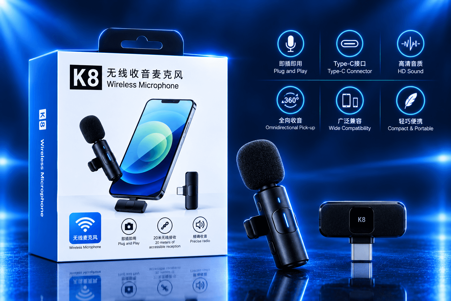 K8 Wireless Lavalier Microphone (Type-C)